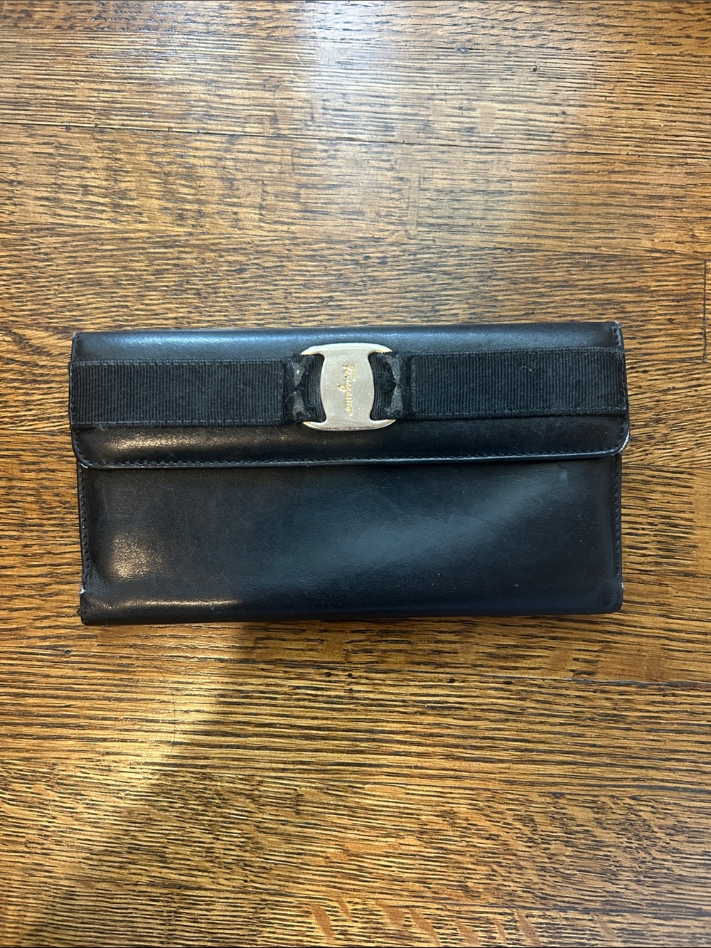 Salvatore Ferragamo Black Leather Wallet with Gold Gancini